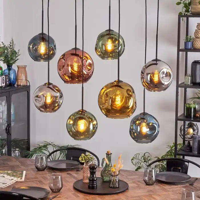 Ripoll Hanglamp, Kogellampje, Hanglamp Blauw, Chroom, Goud, Groen, Koperkleurig, Rookkleurig, 8-lichts Speciale Aanbieding