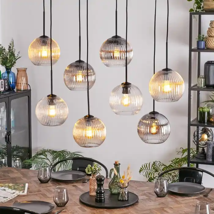 Betrouwbaar Koyoto Hanglamp, Kogellampje, Hanglamp Amber, Duidelijk, Rookkleurig, 8-lichts