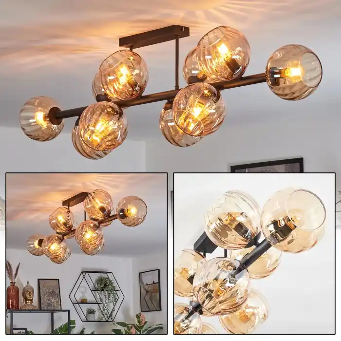 Koyoto Plafondlamp, Kogellampje Amber, 10-lichts Premium