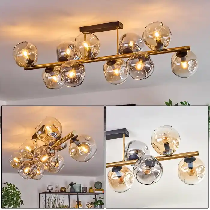 Ripoll Plafondlamp, Kogellampje Goud, Zwart, 10-lichts Shop Nu