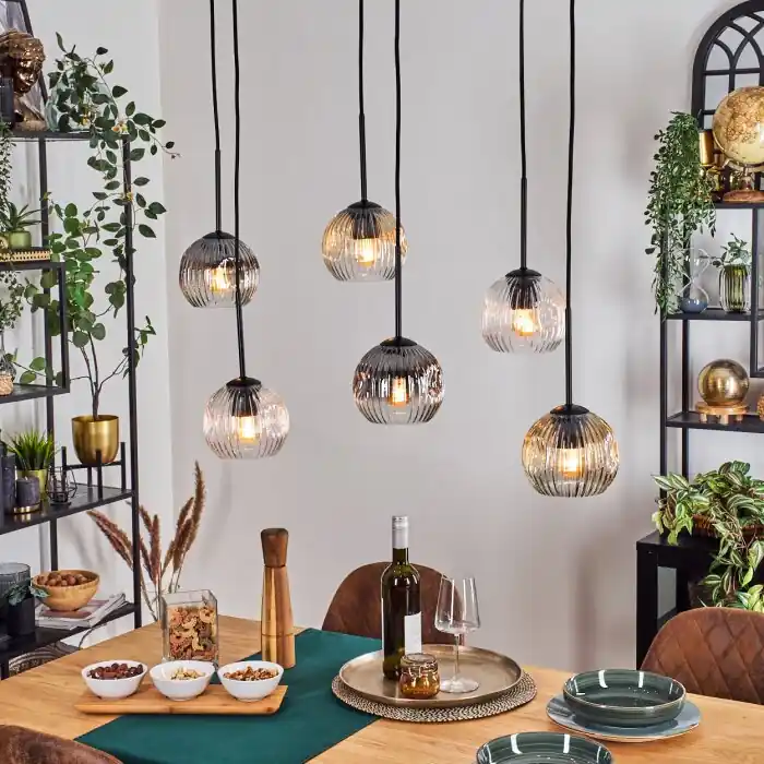 Ripoll Hanglamp, Kogellampje, Hanglamp Amber, Duidelijk, Rookkleurig, 6-lichts Populair