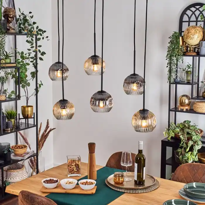 Express Levering Ripoll Hanglamp, Kogellampje, Hanglamp Amber, Duidelijk, Rookkleurig, 6-lichts