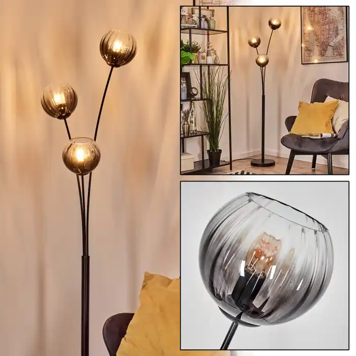 Koyoto Kogellampje, Staande lamp Duidelijk, Rookkleurig, 3-lichts Veilige Betaling