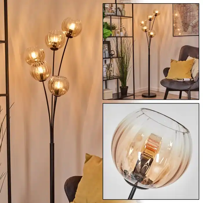 Koyoto Kogellampje, Staande lamp Amber, Duidelijk, 5-lichts Nieuw