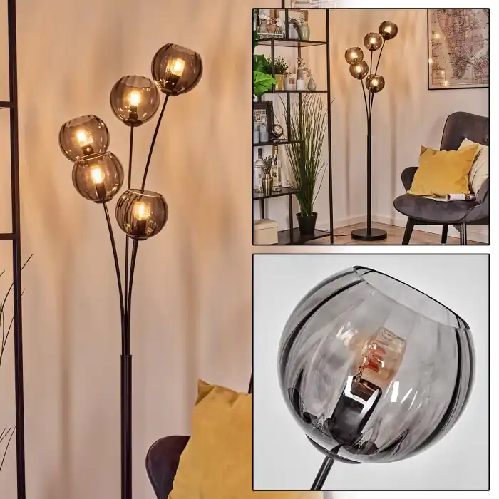 Koyoto Kogellampje, Staande lamp Rookkleurig, 5-lichts Merkproduct