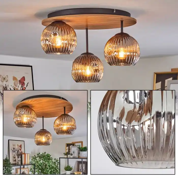 Ripoll Plafondlamp, Kogellampje Natuurlijke kleuren, Zwart, 3-lichts Superprijs