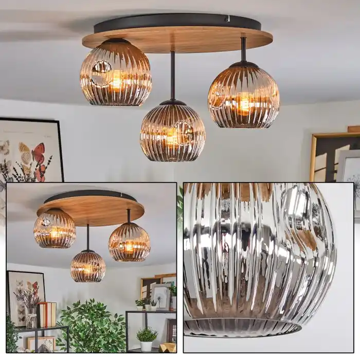 Ripoll Plafondlamp, Kogellampje Natuurlijke kleuren, Zwart, 3-lichts Lage Kosten