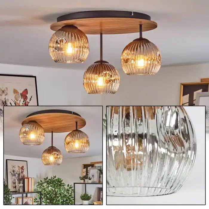 Ripoll Plafondlamp, Kogellampje Natuurlijke kleuren, Zwart, 3-lichts Premium