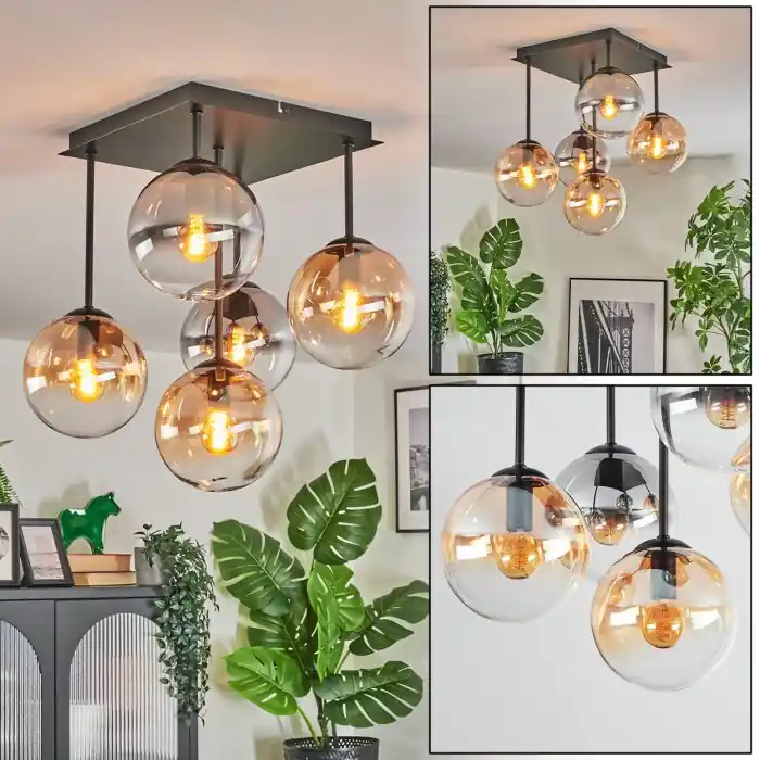 Gastor Plafondlamp, Kogellampje Amber, Duidelijk, Rookkleurig, 5-lichts Shop Nu