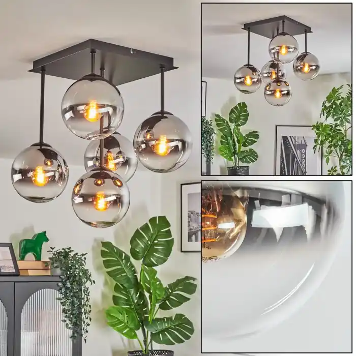 Aanbieding Gastor Plafondlamp, Kogellampje Chroom, Duidelijk, Rookkleurig, 5-lichts