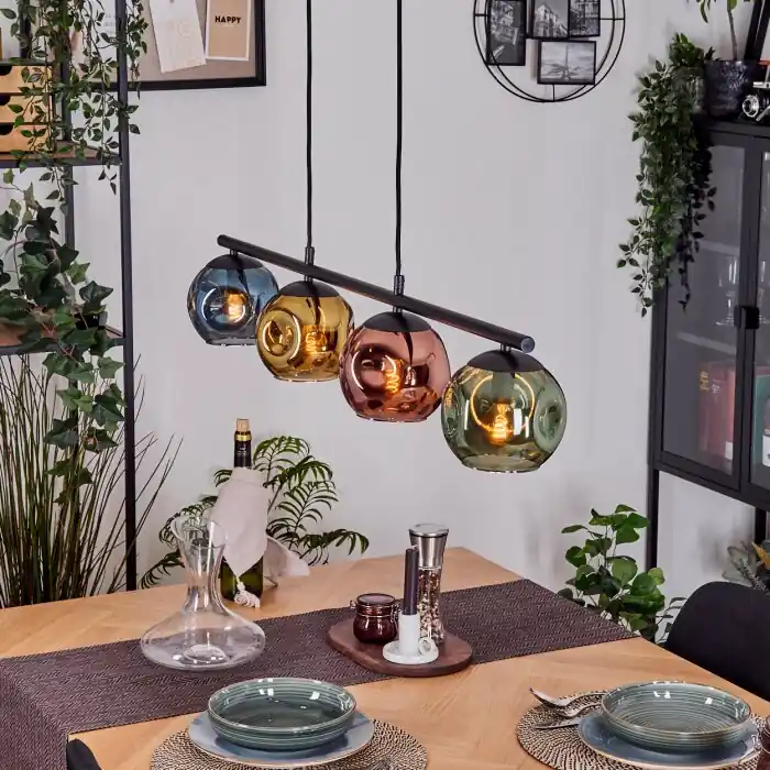 Koopje Ripoll Hanglamp, Kogellampje, Hanglamp Blauw, Goud, Groen, Koperkleurig, 4-lichts