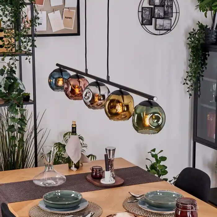Ripoll Hanglamp, Kogellampje, Hanglamp Blauw, Chroom, Goud, Groen, Koperkleurig, Rookkleurig, 5-lichts Alleen Vandaag