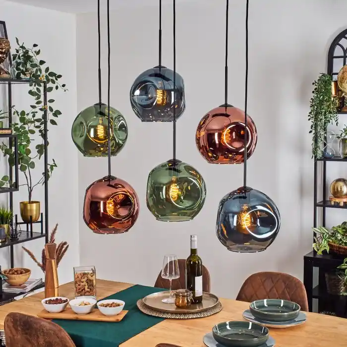 Voordeelprijs Ripoll Hanglamp, Kogellampje, Hanglamp Blauw, Groen, Koperkleurig, 6-lichts