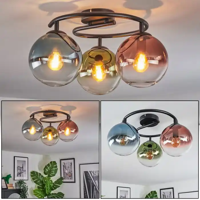Goedkoop Gastor Plafondlamp, Kogellampje 37 cm Blauw, Groen, Duidelijk, Koperkleurig, 3-lichts