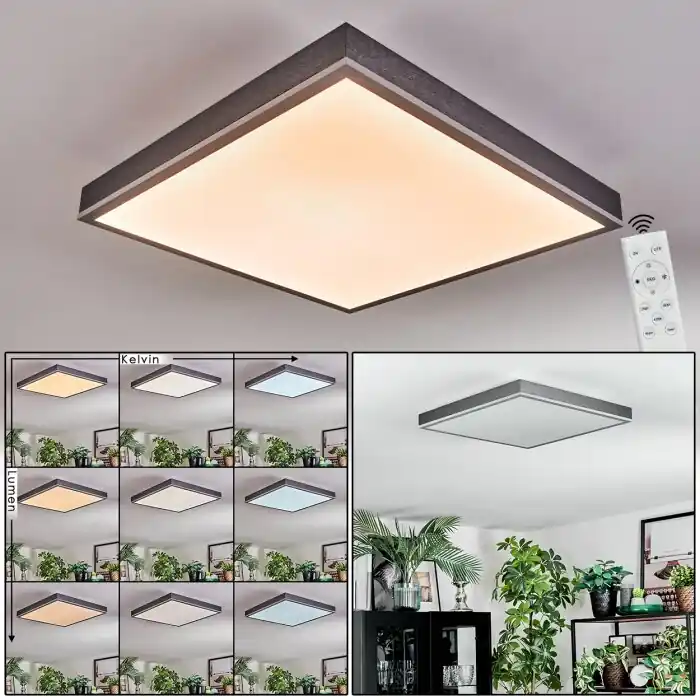 Salmi Plafondlamp, Paneel LED Grijs, Zilver, 1-licht, Afstandsbediening Lage Kosten