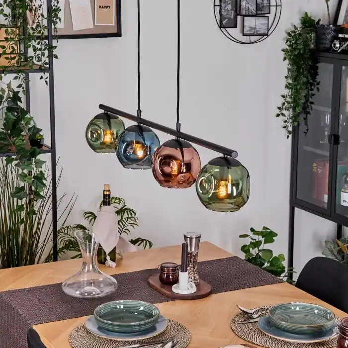 Ripoll Hanglamp, Kogellampje, Hanglamp Blauw, Groen, Koperkleurig, 4-lichts Tijdelijk Beschikbaar