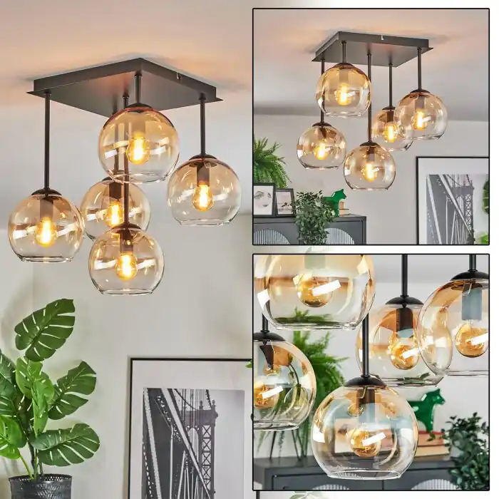 Koyoto Plafondlamp, Kogellampje Amber, Duidelijk, 5-lichts Seizoensaanbieding