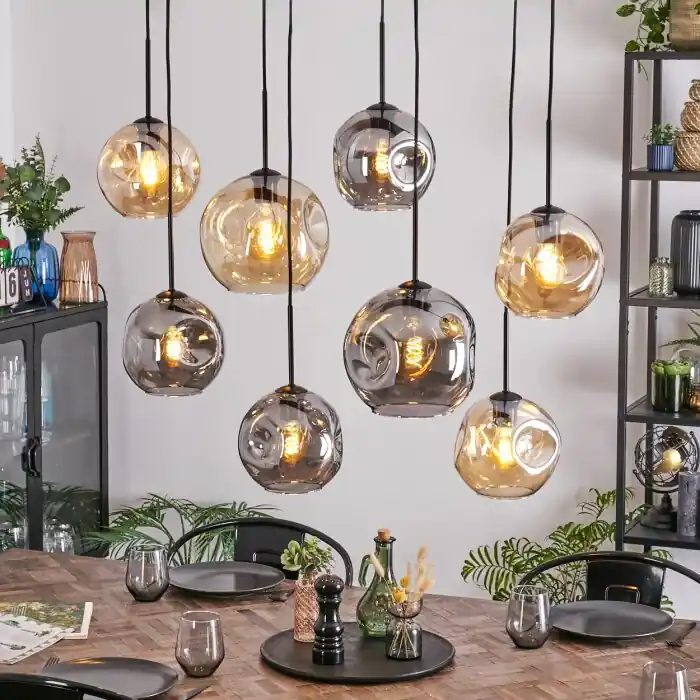 Dagaanbieding Ripoll Hanglamp, Kogellampje, Hanglamp Amber, Rookkleurig, 8-lichts