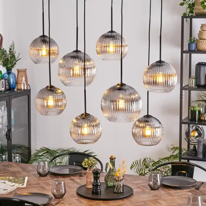 Koyoto Hanglamp, Kogellampje, Hanglamp Duidelijk, Rookkleurig, 8-lichts Actieprijs