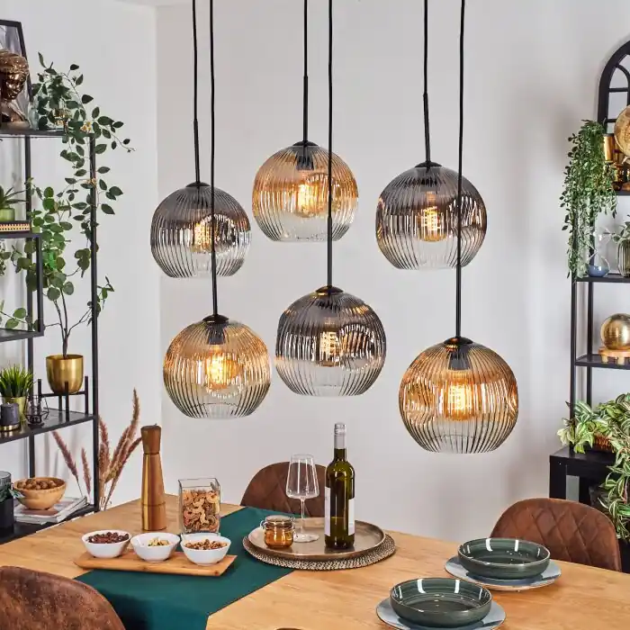 Lage Prijs Ripoll Hanglamp, Kogellampje, Hanglamp Amber, Duidelijk, Rookkleurig, 6-lichts