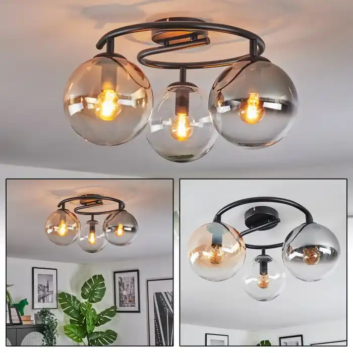 Goedkoop Gastor Plafondlamp, Kogellampje 37 cm Amber, Duidelijk, Rookkleurig, 3-lichts