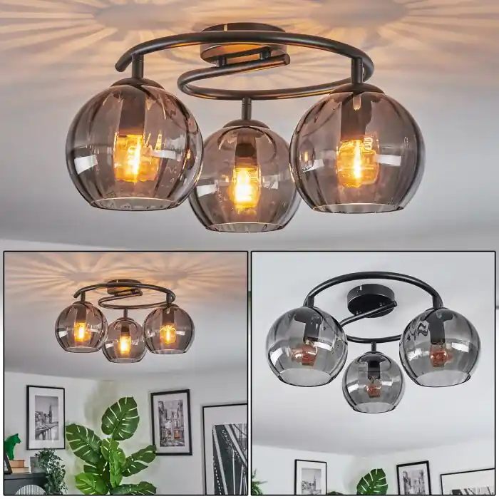 Koyoto Plafondlamp, Kogellampje 37 cm Rookkleurig, 3-lichts Populair