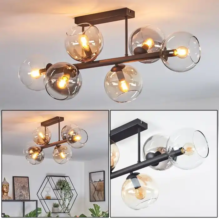 Op = Op Koyoto Plafondlamp, Kogellampje Amber, Duidelijk, Rookkleurig, 6-lichts