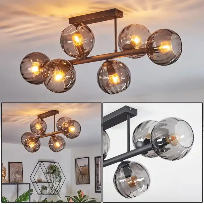 Koyoto Plafondlamp, Kogellampje Rookkleurig, 6-lichts Nieuw