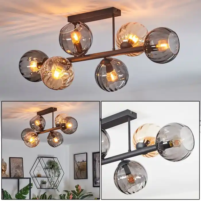 Koyoto Plafondlamp, Kogellampje Amber, Rookkleurig, 6-lichts Koopje