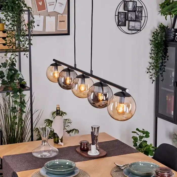 Gastor Hanglamp, Kogellampje, Hanglamp Amber, Rookkleurig, 5-lichts Seizoensaanbieding
