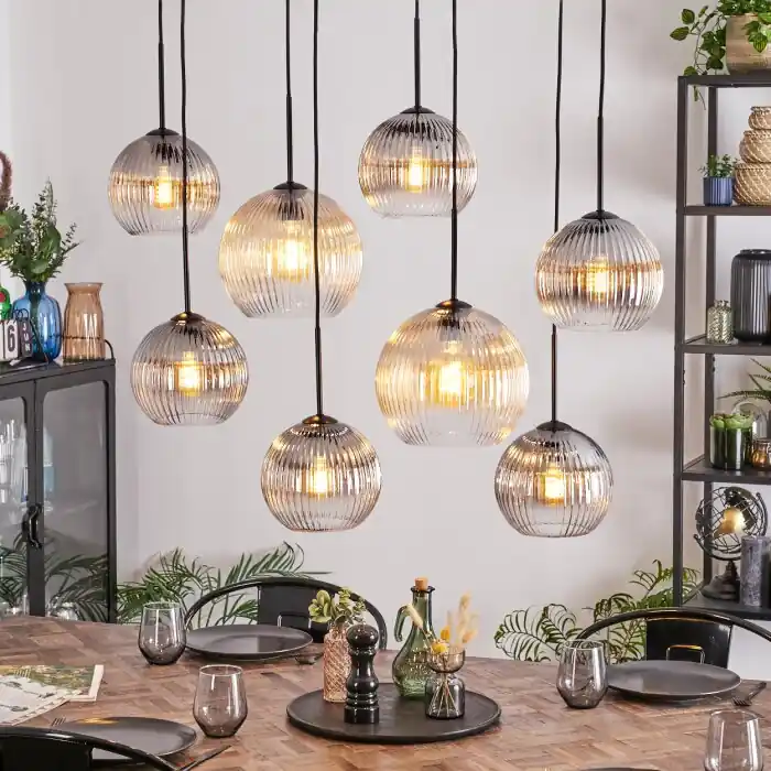 Hoge Kwaliteit Koyoto Hanglamp, Kogellampje, Hanglamp Amber, Duidelijk, Rookkleurig, 8-lichts