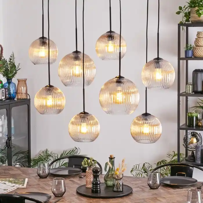 Koyoto Hanglamp, Kogellampje, Hanglamp Amber, Duidelijk, 8-lichts Nieuw