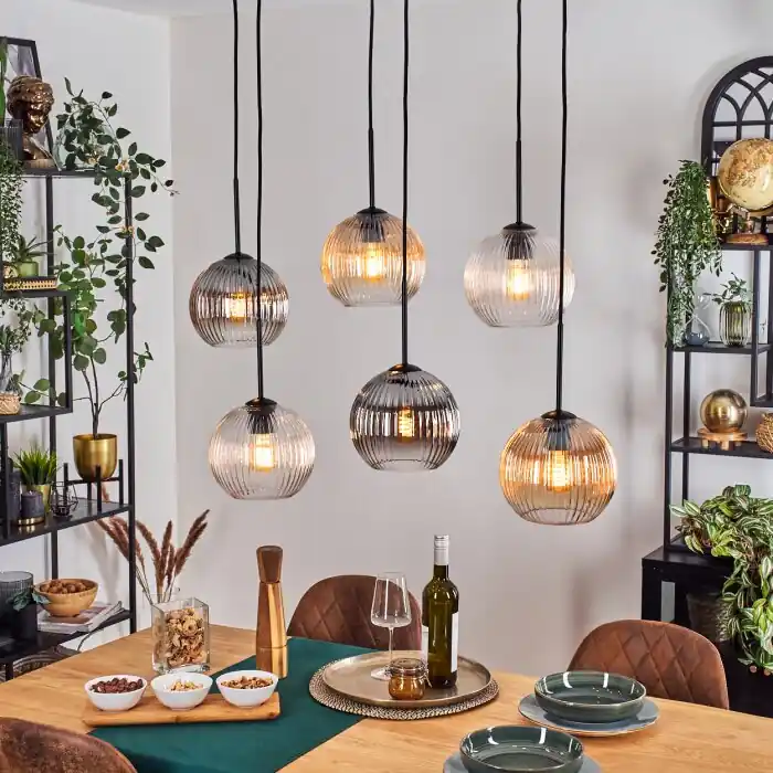 Lage Kosten Koyoto Hanglamp, Kogellampje, Hanglamp Amber, Duidelijk, Rookkleurig, 6-lichts