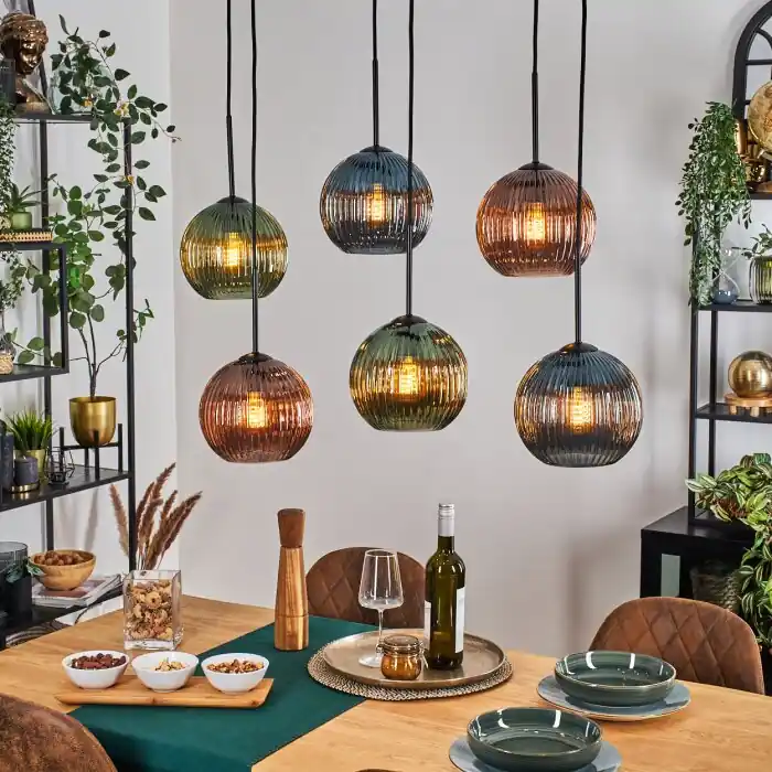Bestseller Koyoto Hanglamp, Kogellampje, Hanglamp Blauw, Groen, Koperkleurig, 6-lichts