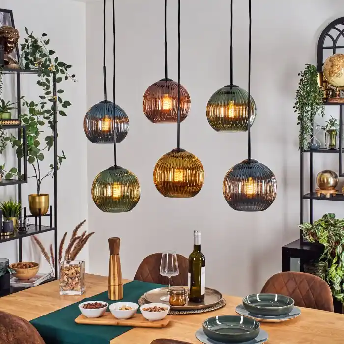 Koyoto Hanglamp, Kogellampje, Hanglamp Blauw, Goud, Groen, Koperkleurig, 6-lichts Beperkte Voorraad