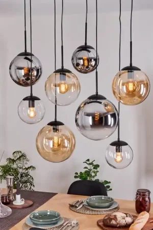Weekendaanbieding Gastor Hanglamp, Kogellampje, Hanglamp Amber, Chroom, Duidelijk, Rookkleurig, 8-lichts