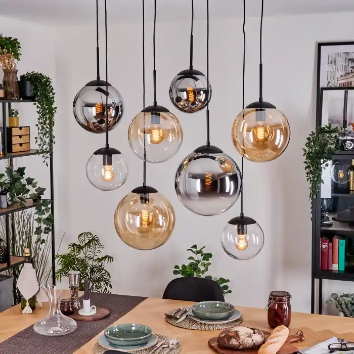Weekendaanbieding Gastor Hanglamp, Kogellampje, Hanglamp Amber, Chroom, Duidelijk, Rookkleurig, 8-lichts