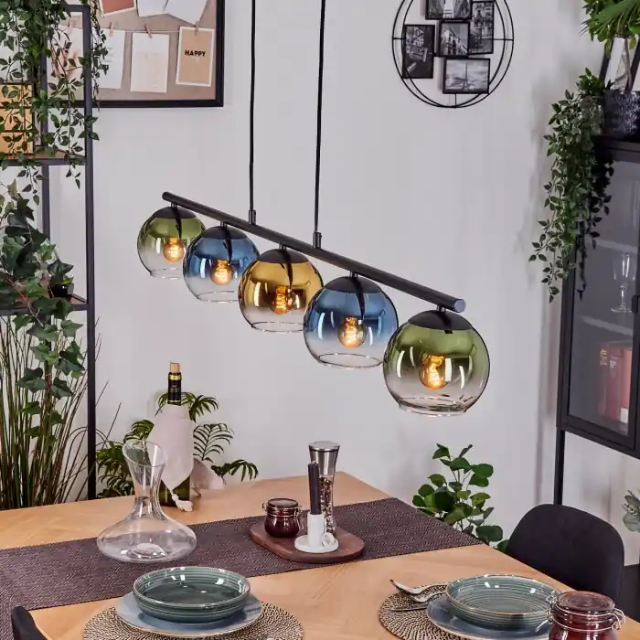 Koyoto Hanglamp, Kogellampje, Hanglamp Blauw, Goud, Groen, Duidelijk, 5-lichts Betaalbaar