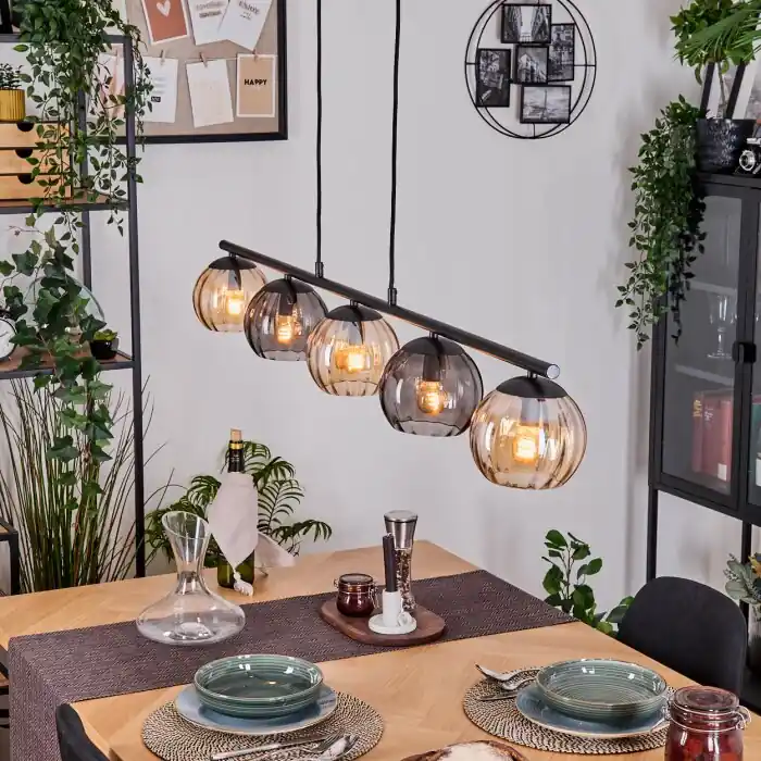 Koyoto Hanglamp, Kogellampje, Hanglamp Amber, Rookkleurig, 5-lichts Uitverkoop