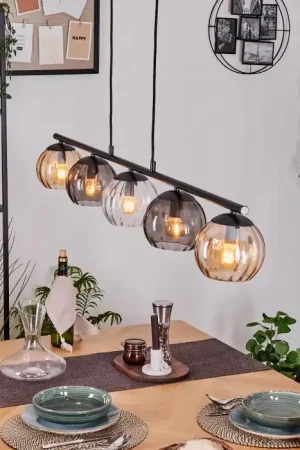Aanbieding Koyoto Hanglamp, Kogellampje, Hanglamp Amber, Duidelijk, Rookkleurig, 5-lichts