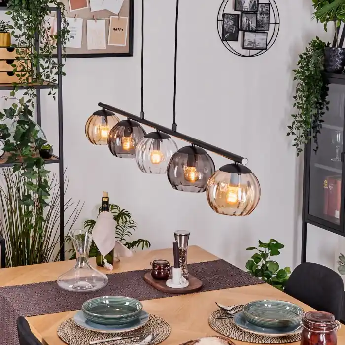Aanbieding Koyoto Hanglamp, Kogellampje, Hanglamp Amber, Duidelijk, Rookkleurig, 5-lichts