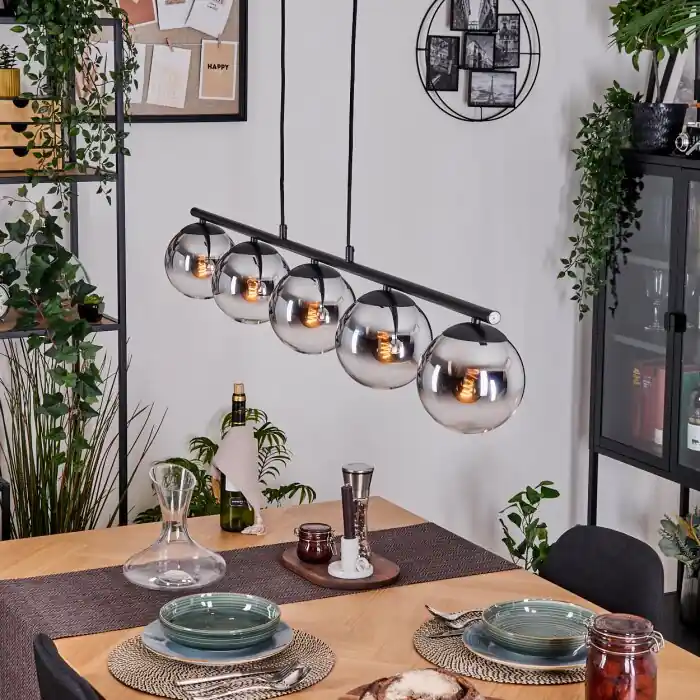 Gastor Hanglamp, Kogellampje, Hanglamp Chroom, Duidelijk, Rookkleurig, 5-lichts Actieprijs