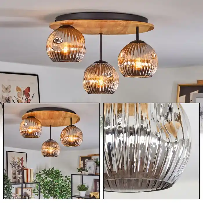 Ripoll Plafondlamp, Kogellampje Natuurlijke kleuren, Zwart, 3-lichts Must-Have
