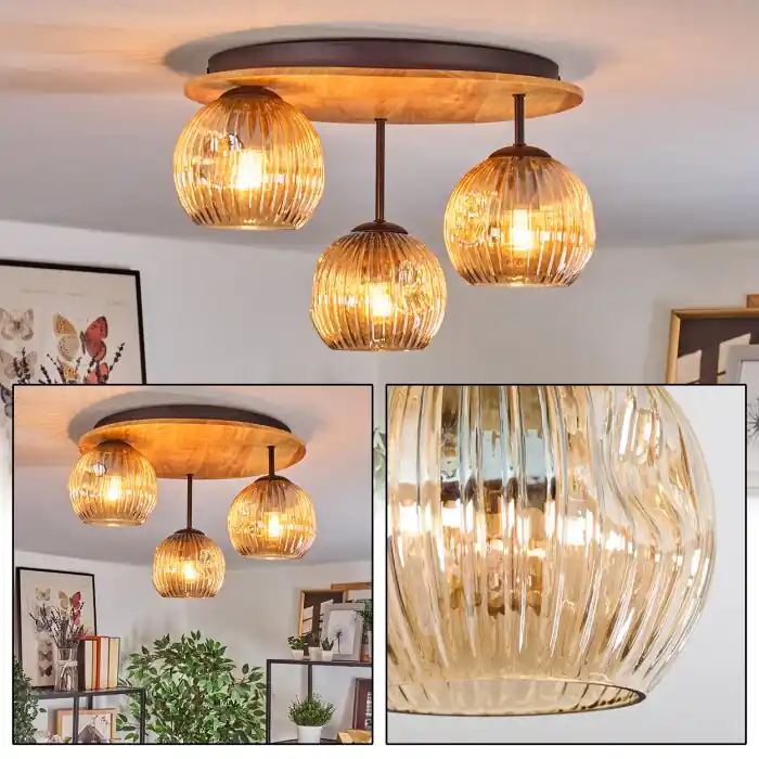 Actieprijs Ripoll Plafondlamp, Kogellampje Natuurlijke kleuren, Zwart, 3-lichts