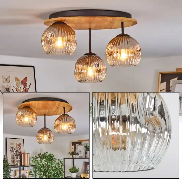 Op = Op Ripoll Plafondlamp, Kogellampje Natuurlijke kleuren, Zwart, 3-lichts