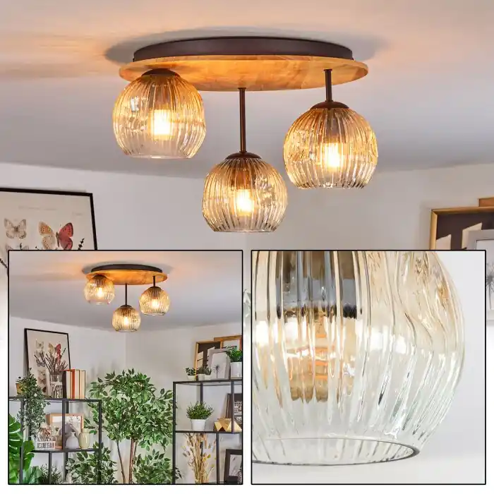 Finale Uitverkoop Ripoll Plafondlamp, Kogellampje Natuurlijke kleuren, Zwart, 3-lichts