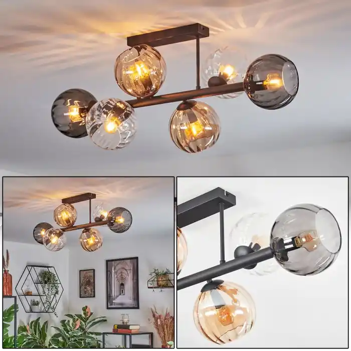 Koyoto Plafondlamp, Kogellampje Amber, Duidelijk, Rookkleurig, 6-lichts Bestel Nu