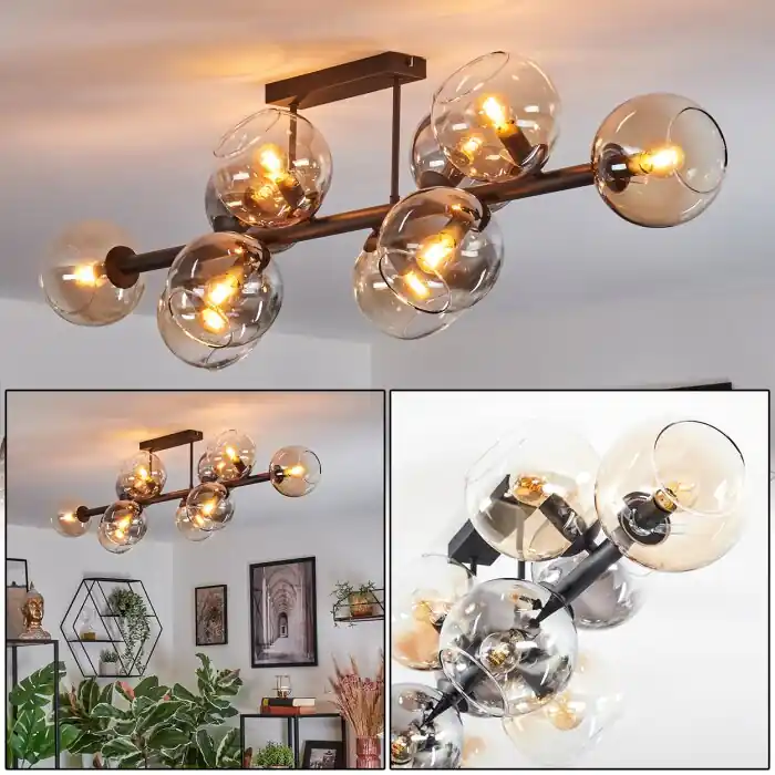 Nu Kopen Koyoto Plafondlamp, Kogellampje Amber, Duidelijk, Rookkleurig, 10-lichts