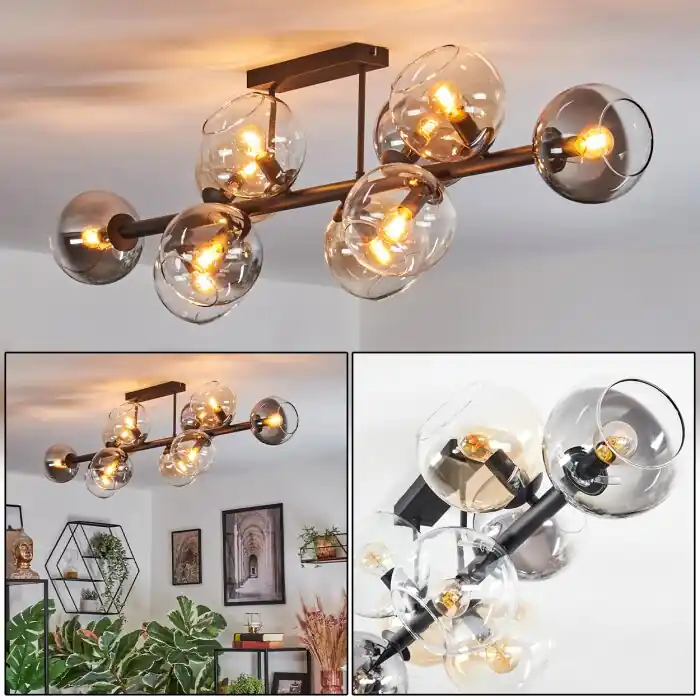 Speciale Aanbieding Koyoto Plafondlamp, Kogellampje Amber, Duidelijk, Rookkleurig, 10-lichts