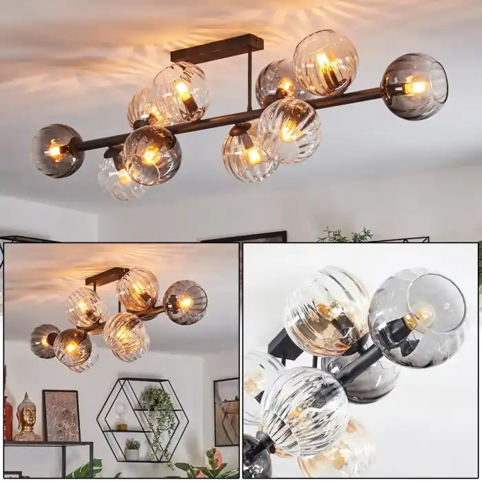 Beperkt Aanbod Koyoto Plafondlamp, Kogellampje Amber, Duidelijk, Rookkleurig, 10-lichts